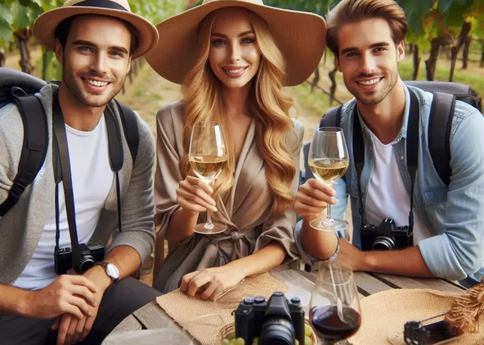 a group of wealthy tourists on wine tour only caucasian 1